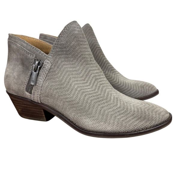 Lucky Brand Fhuna Gray Suede Side Zip Chunky Heel Booties Ankle Boots Shoes 6.5 - Picture 1 of 16